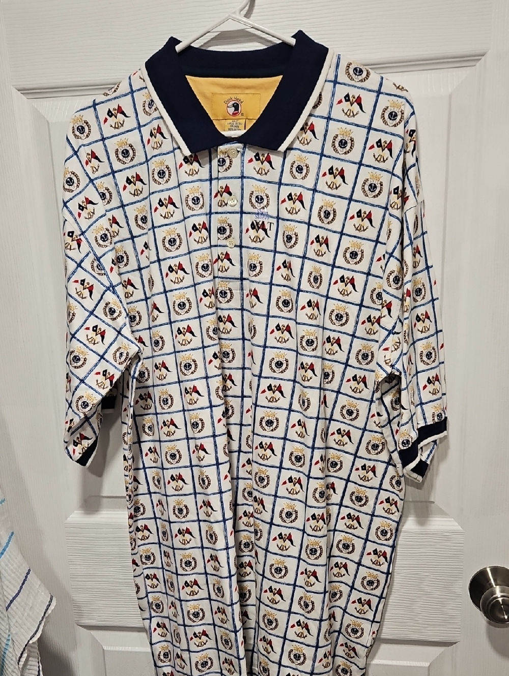 Duck Head White Polo with Navy Collar and Yellow Neck Detail - Picture 1 of 5